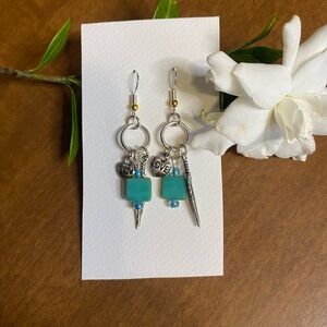 Silver and Blue Love Charm Earrings